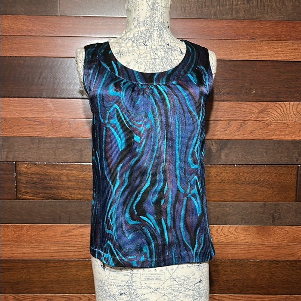 Dana Buchman Black and Blue Marble Tank Top